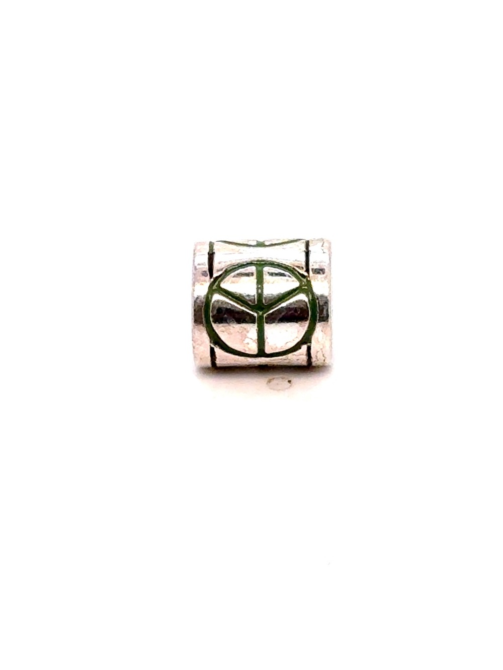 Brighton Silver Tone Barrel Bead with Green Peace Symbol‎ Accents